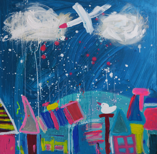 White Bird Over Happy Town  - Giclee Print
